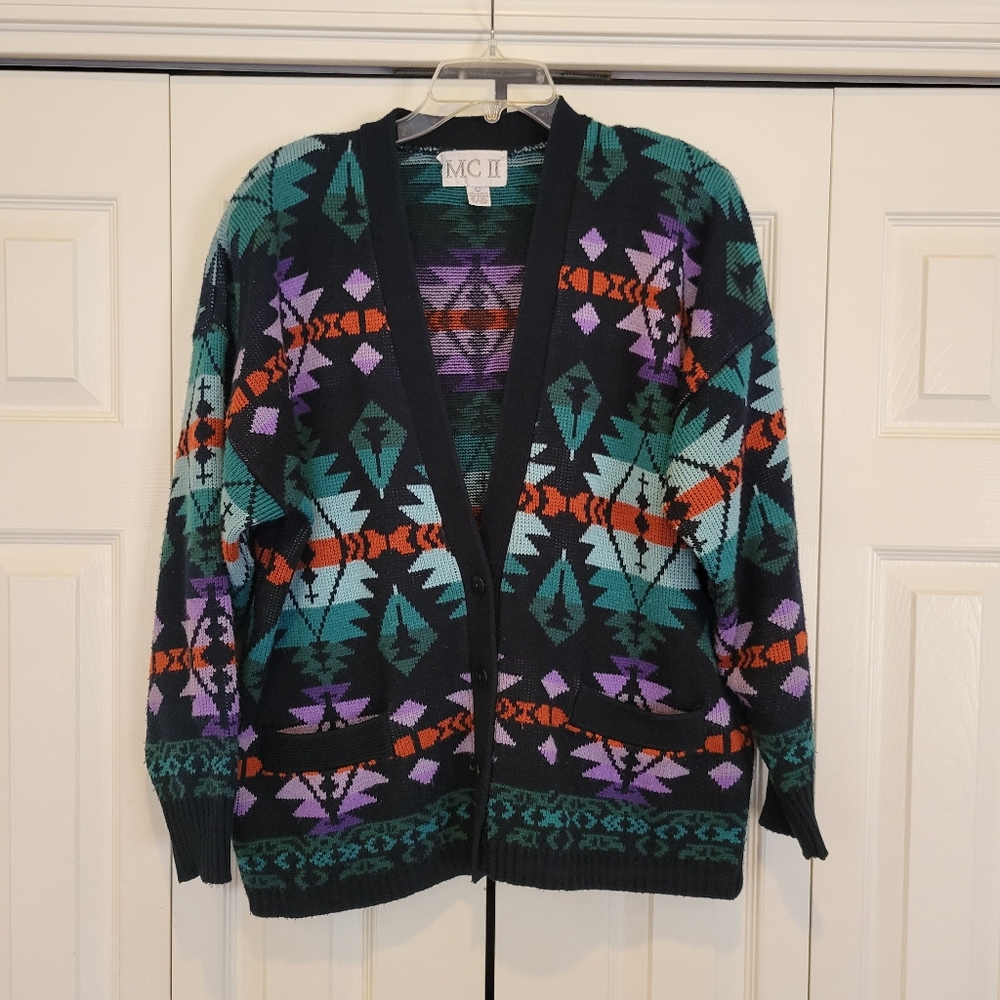 Vintage MC II Aztec Print Button Cardigan Sweater Large